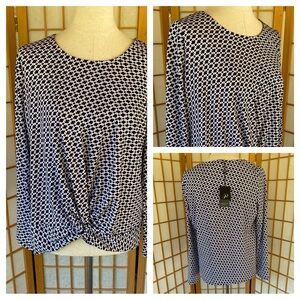 Adrianna Papell Stretch Knit Long Sleeve Knotted Detail Top SZ S NWT